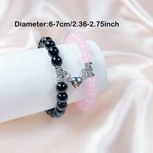 2入組天然能量石手鍊，採用心形磁扣，適用於父親節/母親節手鍊，情侶飾品/節日禮品套裝，Ins風配飾，日常佩戴，適用於海灘/復古風格 - 黑與白 - 查看 35