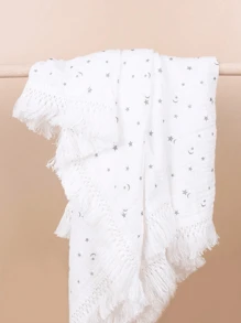 1pc Baby Gauze Swaddle Blanket Soft Comfortable Star Moon Shape Tassel Cover Love Valentine