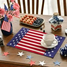 1 Tấm Thảm Yêu Nước Mỹ & Khăn Trải Bàn Bằng Vải Lanh 12X18 Inch Cho Ngày Tưởng Niệm & Ngày Độc Lập Trang Trí Bàn Bếp, mùa Hè - Nhiều màu - Xem 5