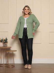 Plus Size Cardigans - Mint Green - View 5