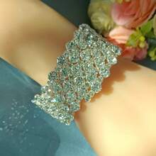 1 pieza de brazalete abierto de 5 capas con estilo europeo y americano de moda con diamantes de imitación blancos y brillantes, joyería digna de boda para mujeres adecuada para actuaciones en el escenario