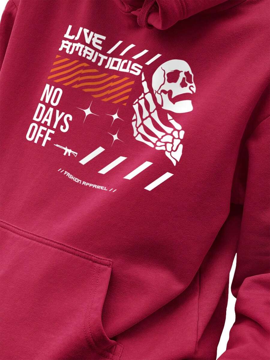 Men Hoodies - 酒紅色 - 查看 1