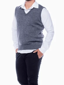 Men Sweater Vests - 深灰色 - 查看 3