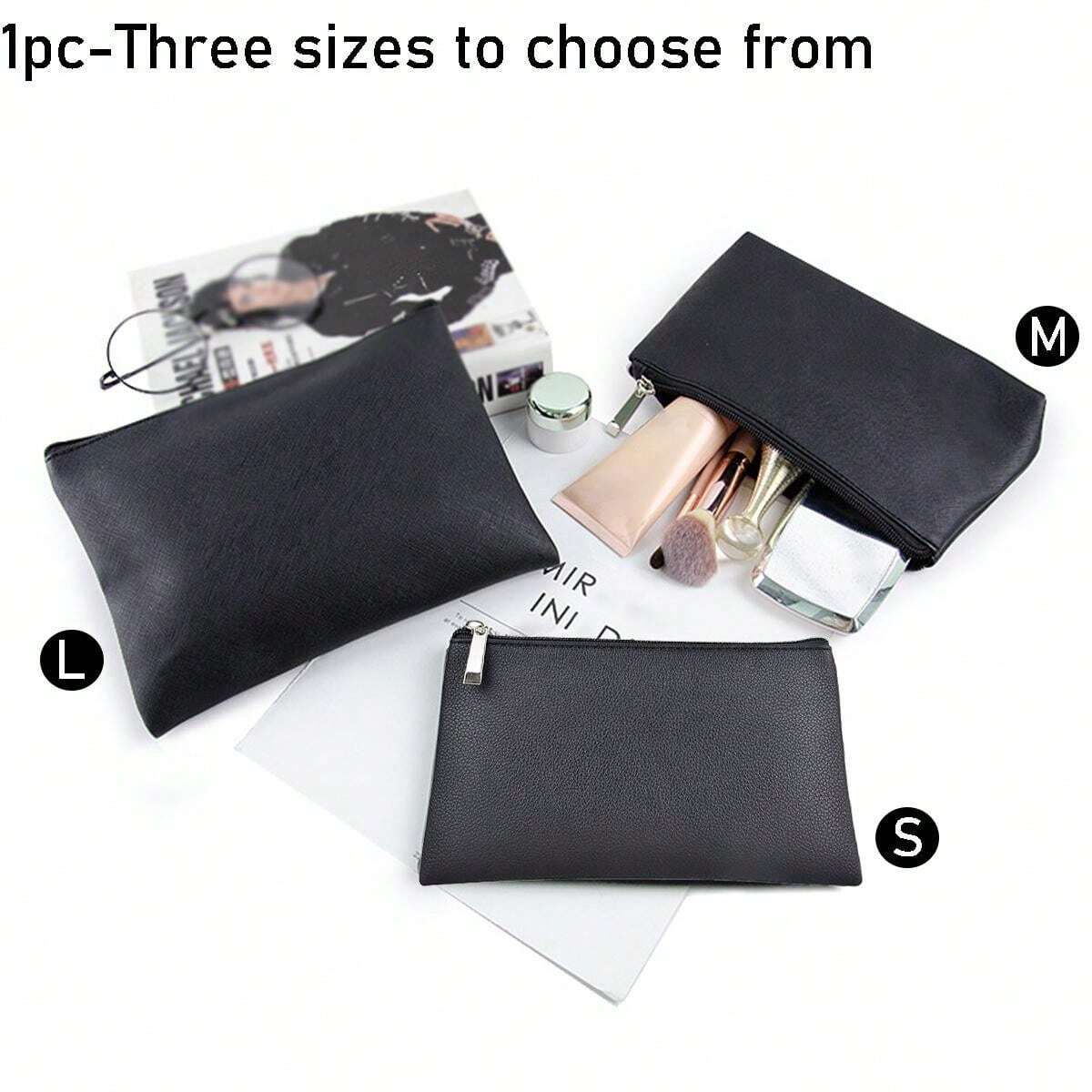 1Pc Solid Color PU Beauty Bag, HandHeld Cosmetic Bag, Portable Toilet
