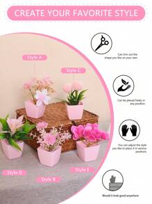 1pc Simulated Plant Potted /5pcs Potted Combination Home Porch Bedroom Bathroom Bookcase Windowsill Mini Cute Pink Party Decoration Aesthetics, Valentine Day, Gift Gifts Birthday Graduation - Pink - View 5