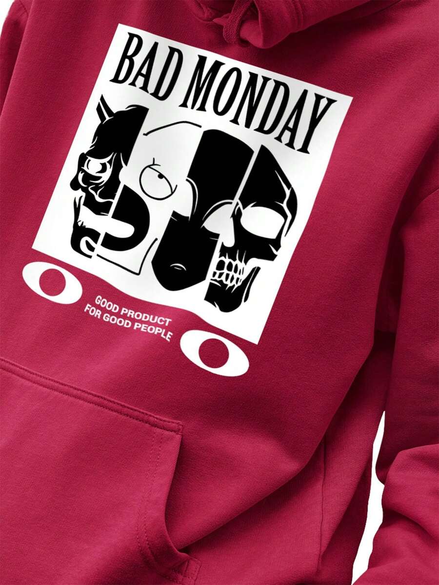 Men Hoodies - 酒紅色 - 查看 1