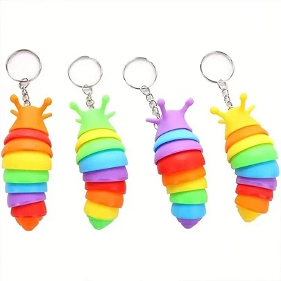 1/4/10 piezas Juguete llavero Fidget Juguete sensorial impreso en 3D Juguete Fidget elástico con bisagras Forma linda Alivio de la ansiedad Juguete de escritorio (Color aleatorio)