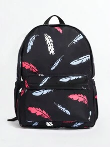 1 st. unisex studentryggsäck, dragkedja, polyestertyg, fjädertryck, stor kapacitet, moderiktig pendlingsryggsäck för lättviktig dagsutflykt, lämplig för skola och vardagsutflykter - Svart - Visa 9