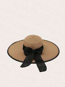 Chapeau de soleil en paille à large bord pour femmes avec protection UV pour les vacances à la plage, pliable et élégant
