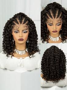 Synthetic Lace Front Braided Wigs With Baby Hair For  16 Inches Knotless Box Braided Hair Wigs Curly Bob Braided Lace Wigs - màu đen - Xem 2
