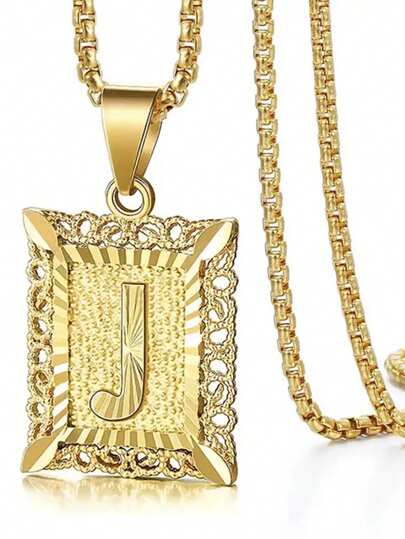 女士男士首字母項鍊方形大寫字母項鍊從A到Z方形盒鏈項鍊，方形羅羅鏈適用於女士男士