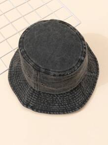 1入女款純色洗水桶帽，可摺疊的受損漁夫帽，可用於室外防曬，中性款式，適合日常使用