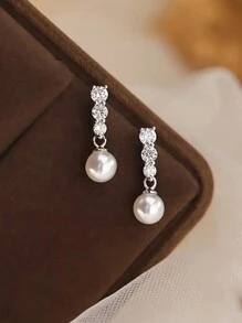 女士銅質水滴珍珠耳釘一對，復古豪華風格，適用於約會禮物 - 彩色 - 查看 6