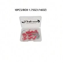 Dovesun 10-30入組釣魚配重魚鉤套裝，圓形釣魚配重魚鉤，具有3D眼睛，適合軟餌淡水海水鱸魚釣魚1/16盎司 - 紅色 - 查看 4