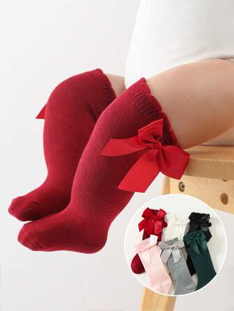 Baby Toddler Spring And Autumn High Socks With Cute Bowknot, Baby Girls Princess Socks With Loose Mouth