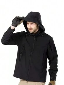 Jaqueta Masculina Casaco Jaqueta Tática Masculina Jaqueta de Pele de Tubarão,Jaqueta Tática Militar De Pele De Tubarão Macia - Preto - Visão 1