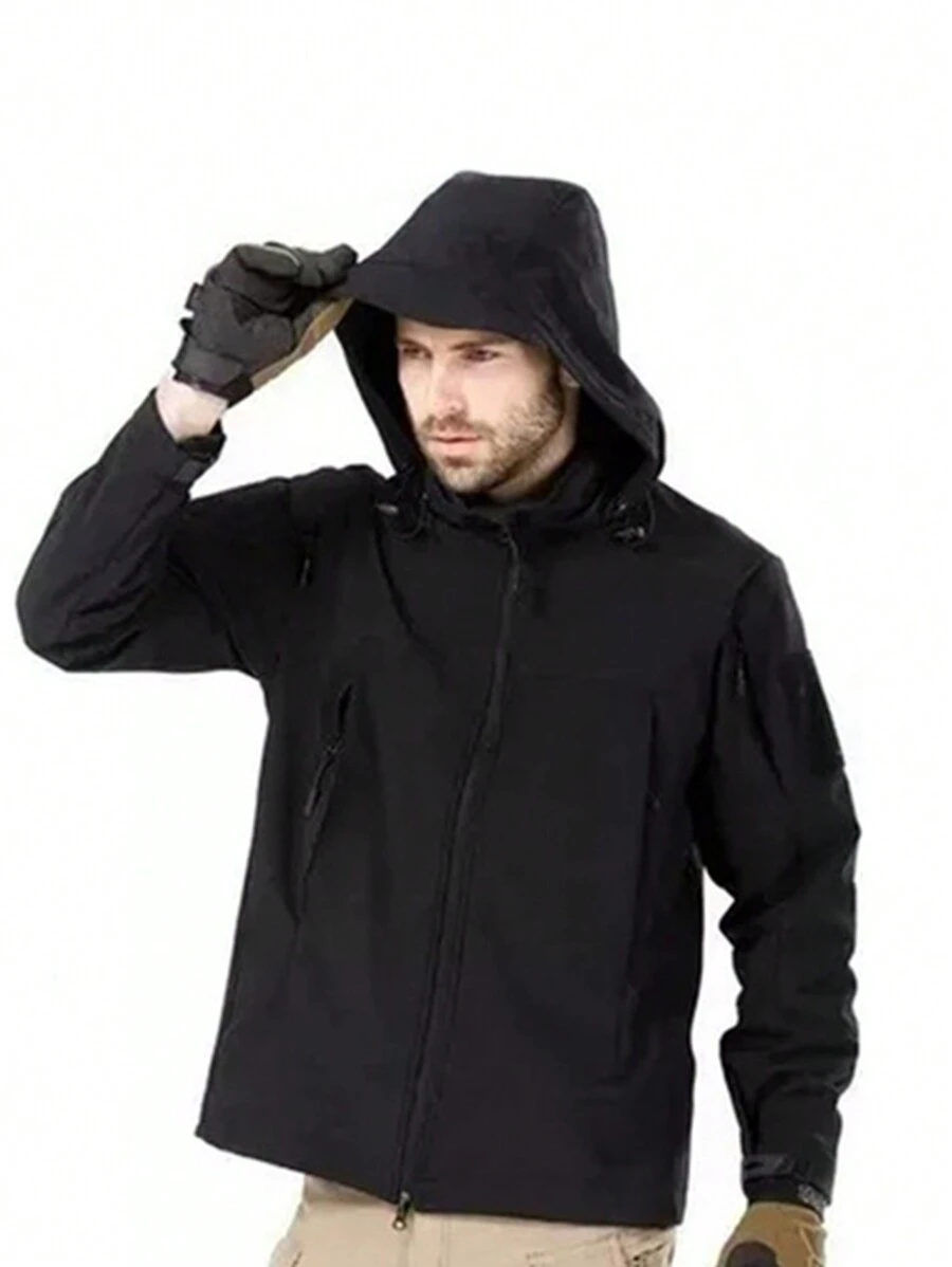 Jaqueta Masculina Casaco Jaqueta Tática Masculina Jaqueta de Pele de Tubarão,Jaqueta Tática Militar De Pele De Tubarão Macia - Preto - Visão 1