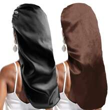 Awegeo 1/2Pcs Women's Long Bonnet Sleep Cap In Silky Satin With Butterfly Print - Wide-Brimmed Elasticized Design, Extra-Length Style For Home Comfort. Fashionable Hair Protection Solution Ideal For Long/Straight/Thick Hair Maintenance & Styling