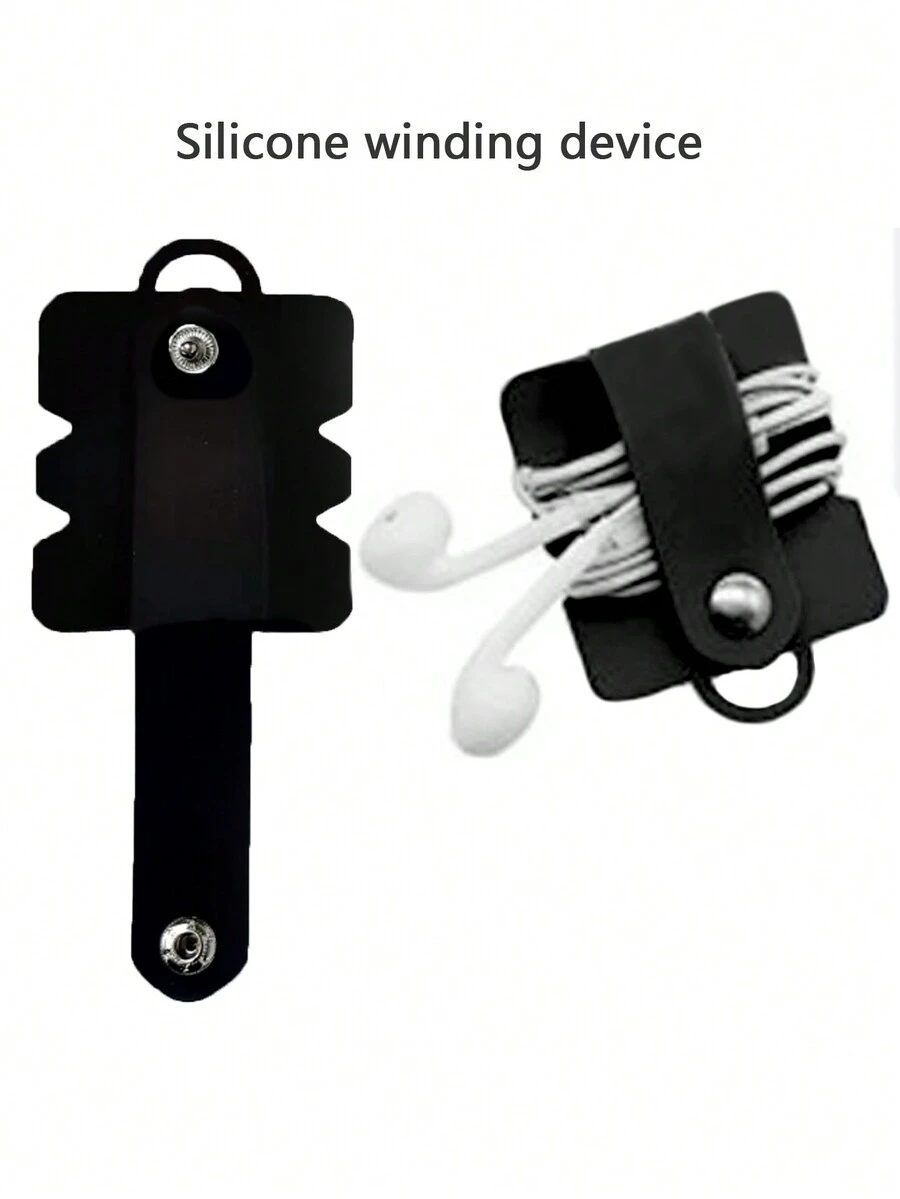 1pc Silicone Earphone Wire Organizer Winder Cable Holder Clip Cord Manager - Black - View 1