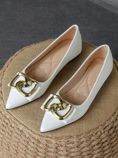 Women's Comfortable Pointed Toe Low Vamp Buckle Mint Green Flat Shoes, Grey For Daily Wear And Outdoor Activities, Brown And Navy Blue Casual Shoes