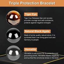 8mm Triple Protection Bracelet Obsidian Tiger Eye Hematite Healing Crystal Bracelets Jewelry Gift
