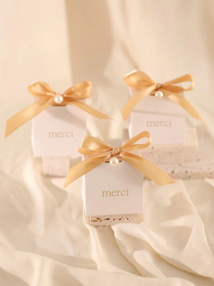 10/30/50 piezas Caja de caramelos de boda europea creativa, caja de caramelos con cinta y perlas, caja de regalo para fiesta de cumpleaños, suministros de boda y cumpleaños, decoraciones para el hogar y fiestas - Dorado - Ver 3