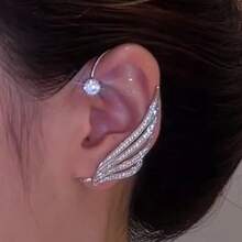 1 Paar Hip Hop Diamant Engel Flügel Ohrmanschette, Clip-On, modischer Clip-On Schmuck für Damen Tägliche Accessoires