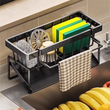 1pc Multi Functional Sink And Toilet Storage Rack - Easy To Organize Bathroom And Kitchen Supplies, Kitchen And Bathroom Storage Rack With Sponge Rack, Drain Rack, And Spice Rack - Easy To Organize Sink, Toilet, And Countertop - Black - View 1