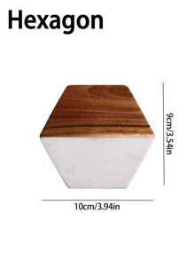 1pc Wooden Coaster, Modern Two Tone Anti-slip Drink Coaster For Table - White - View 12