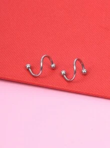 CIZME 2 件 16 克不锈钢 S 螺旋扭曲杠铃耳环扭曲唇环，扭曲杠铃螺旋扭曲耳轮耳屏软骨穿孔耳环，不锈钢眉毛唇脐扭曲条，耳屏扭转耳环环，螺旋杠铃穿孔螺旋扭曲耳环螺旋扭曲软骨唇环，扭转螺旋杠铃，软骨耳环不锈钢扭转螺旋唇环螺旋唇环 - Twister Earring - 查看 4