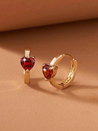 1對流行的鍍銅彩色方晶愛心耳針，適合女性，簡單時尚