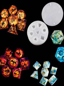 1 pieza Molde de silicona de 7 formas de dados para juegos digitales, incluyendo esquinas redondeadas, formas cuadradas y triangulares