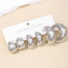 3 pares de aretes de plástico de moda y sencillos en forma de C abierta para mujeres, regalos de vacaciones y uso diario - Plateado - Ver 3