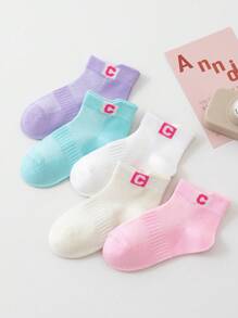 5 Pairs Girls Summer Thin Mesh White, Pink, Purple, Magenta Letter Ankle Socks, Middle & Tall Sizes, Breathable New Spring/Summer Short Tube Socks, Fashion Sports Socks, Back To School - Multicolor - View 7