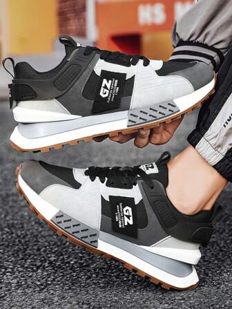 Fashionable Color Block Thick Sole Men's Chunky Sneakers, Fashion Breathable Comfortable Men's Athletic Shoes, Height Increasing Lace Up Men Running Shoes For Outdoor