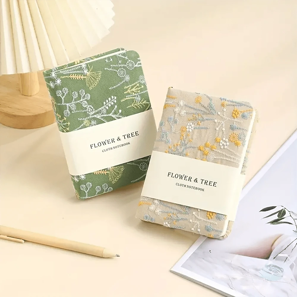 5 Styles Elegant Embroidered Linen Notebook Thick Pages, Portable