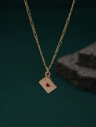 1pc Exquisite Heart Shape Mini Envelope Style Necklace, Minimalist Elegant Accessory, Suitable For Party Wear Valentines,Mom,Mother,Mother's Day,Gift