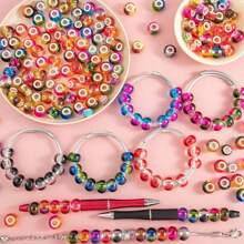 50pcs Large Hole Glass Beads For Jewelry Making, European Beads Bulk Mixed Color Spacer Beads With Rhinestones Lampwork Beads For DIY Craft Charms Bracelet Necklace Earring Making - Rose Red - View 5