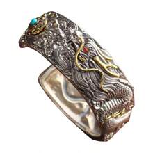 Men's Exquisite Dragon Head Open Bangle, Lucky Charm For The Year Of The Dragon