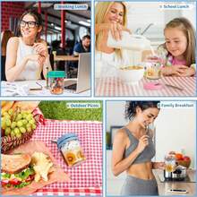 4 个梅森罐，用于隔夜燕麦：4 包隔夜燕麦容器，带盖和勺子 - 16 盎司玻璃食品储存容器，用于牛奶、谷物、水果 - 燕麦罐/罐头罐/食品罐和罐（颜色：白色；灰色；粉色；黄色；每种颜色一个），储存、厨房收纳、厨房用品、房间装饰、家居装饰。 - 白色 - 查看 11