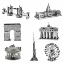 3D Metal Puzzle Assembly Model, DIY Stainless Steel Buckle Jigsaw, Architecture Model, No Glue, Birthday Gift, Decorative Ornament, Dutch Windmill, Arc De Triomphe, Brandenburg Gate, Tower Bridge, Ferris Wheel, Burj Khalifa, US Capitol, Carousel - Multicolor - View 1