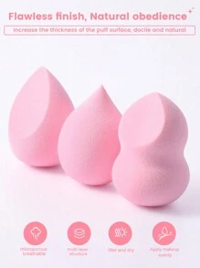 3 esponjas de maquillaje, aptos para correctores de crema y polvo, aplicadores de maquillaje para polvos sueltos - Rosa - Ver 2