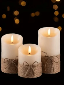 Veladoras LED sin llama, con efecto de parpadeo de una vela de cuerda y control remoto, funcionan con batería, pilares de cera realista, adecuadas para la decoración del hogar durante las vacaciones - Conjunto de 3 - luz calida - Ver 6