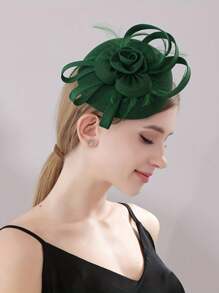 1pc Bow Shaped Floral Headpiece, Feather Imitation Linen Hair Accessory, Hair Hoop, Hair Clip Dual-Purpose Top Hat - A - View 7