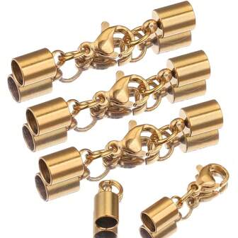 5pcs Stainless Steel Gold-Plated Lobster Clasp Leather Crimp End Cap Adjustable Accessories Braided Rope Closing Clasp For DIY Bracelet Clasp Necklace Clasp Leather Rope Clasp Jewelry Accessories