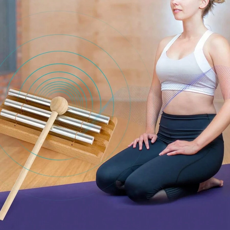Chuông gió ba giai điệu - Được điều chỉnh theo âm nhạc để thiền, yoga và chánh niệm, nhạc cụ gõ chuông dành cho giáo viên và lớp học - Màu gỗ - Xem 1