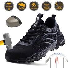 Lightweight Men's Steel Toe Safety Shoes, Anti-Puncture Breathable Non-Slip Work Boots, Industrial Construction Workwear - Black - View 2