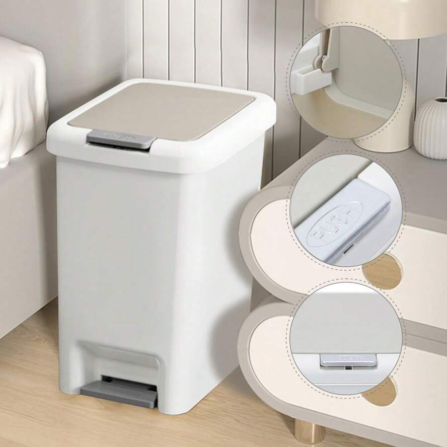 Small Bathroom Trash Can With Lid, 8L Step Pedal Garbage Bin, Press