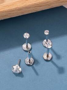 4pcs Stainless Steel Labret Stud Lip Rings With Cubic Zirconia, Body Piercing Jewelry Without Threading For Women - Multicolor - View 6