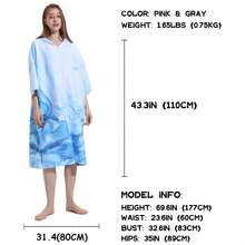 Changing Robe With Hood Microfiber Towel Poncho Robe With Zipper Short Sleeve Surf Poncho Oversized Changing Towel Robe Quick Dry Towel Poncho One Size Fit All For Surfing Swimming Wetsuit Changing - Blue - View 5
